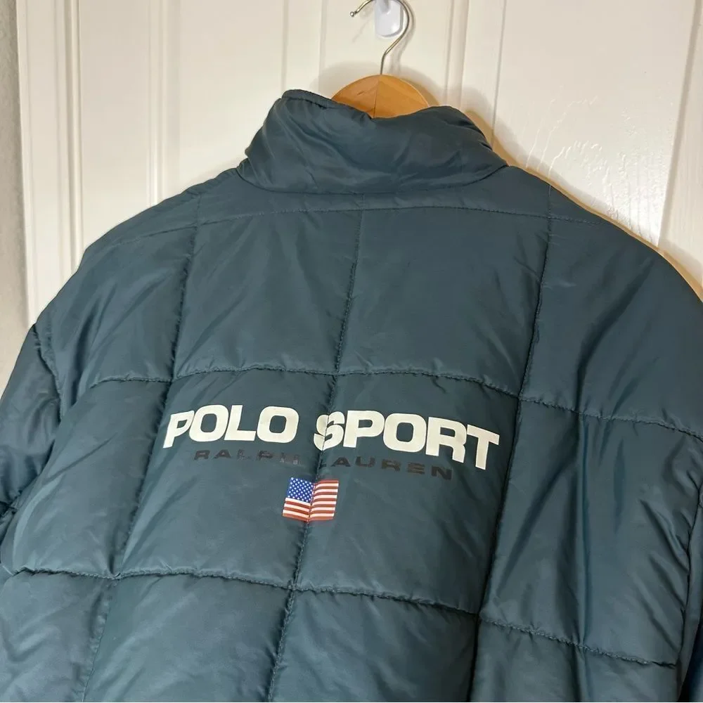 RARE VTG Polo Sport Ralph Lauren Reversible Puffer Quarter Zip Jacket Sz L Retro